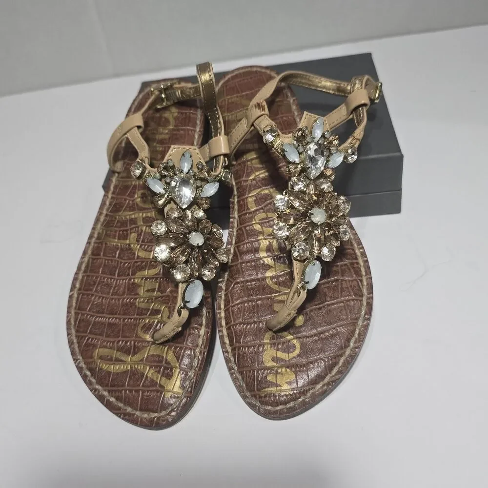 Sam Edelman Grayson Jeweled Rhinestones Flat Thong Gladiator Sandals Womens US 4